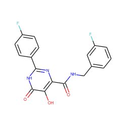 O=C(NCc1cccc(F)c1)c1nc(-c2ccc(F)cc2)[nH]c(=O)c1O ZINC000205688067