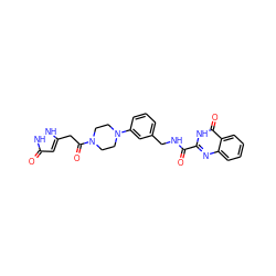 O=C(NCc1cccc(N2CCN(C(=O)Cc3cc(=O)[nH][nH]3)CC2)c1)c1nc2ccccc2c(=O)[nH]1 ZINC000114404655