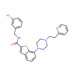 O=C(NCc1cccc(O)c1)c1cc2cccc(N3CCN(CCc4ccccn4)CC3)c2o1 ZINC000114867938