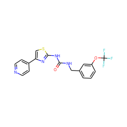 O=C(NCc1cccc(OC(F)(F)F)c1)Nc1nc(-c2ccncc2)cs1 ZINC000165958053