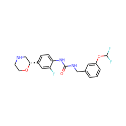 O=C(NCc1cccc(OC(F)F)c1)Nc1ccc([C@H]2CNCCO2)cc1F ZINC000149888356