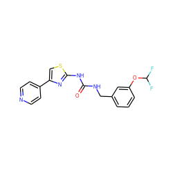 O=C(NCc1cccc(OC(F)F)c1)Nc1nc(-c2ccncc2)cs1 ZINC000165996318