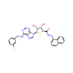 O=C(NCc1cccc2ccccc12)[C@H]1S[C@@H](n2cnc3c(NCc4cccc(I)c4)ncnc32)[C@H](O)[C@@H]1O ZINC000049757371