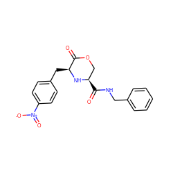 O=C(NCc1ccccc1)[C@@H]1COC(=O)[C@H](Cc2ccc([N+](=O)[O-])cc2)N1 ZINC000038147794