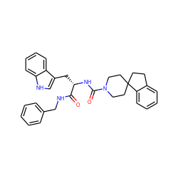 O=C(NCc1ccccc1)[C@H](Cc1c[nH]c2ccccc12)NC(=O)N1CCC2(CCc3ccccc32)CC1 ZINC000026293440