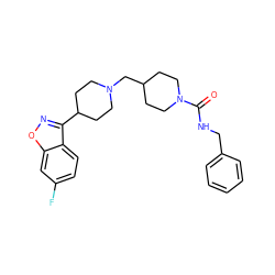 O=C(NCc1ccccc1)N1CCC(CN2CCC(c3noc4cc(F)ccc34)CC2)CC1 ZINC000653796390