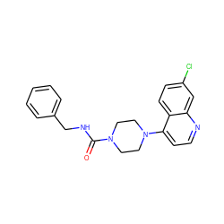 O=C(NCc1ccccc1)N1CCN(c2ccnc3cc(Cl)ccc23)CC1 ZINC000142726960