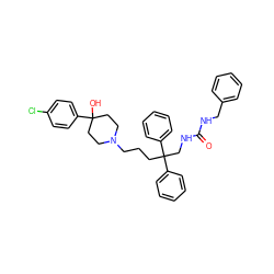 O=C(NCc1ccccc1)NCC(CCCN1CCC(O)(c2ccc(Cl)cc2)CC1)(c1ccccc1)c1ccccc1 ZINC000027210065