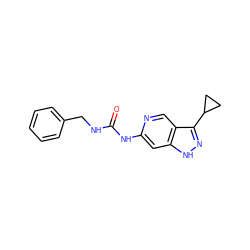 O=C(NCc1ccccc1)Nc1cc2[nH]nc(C3CC3)c2cn1 ZINC000261184745