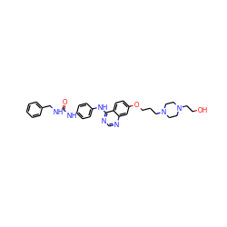 O=C(NCc1ccccc1)Nc1ccc(Nc2ncnc3cc(OCCCN4CCN(CCO)CC4)ccc23)cc1 ZINC000473244604