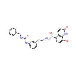 O=C(NCc1ccccc1)Nc1cccc(CCNC[C@H](O)c2ccc(O)c3[nH]c(=O)ccc23)c1 ZINC000066111686