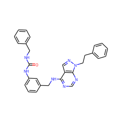 O=C(NCc1ccccc1)Nc1cccc(CNc2ncnc3c2cnn3CCc2ccccc2)c1 ZINC000103253388