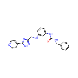 O=C(NCc1ccccc1)Nc1cccc(NCc2n[nH]c(-c3ccncc3)n2)c1 ZINC000013984054