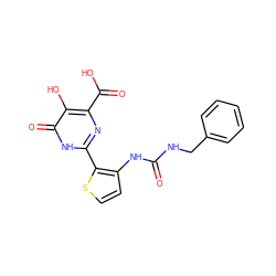 O=C(NCc1ccccc1)Nc1ccsc1-c1nc(C(=O)O)c(O)c(=O)[nH]1 ZINC000003583314