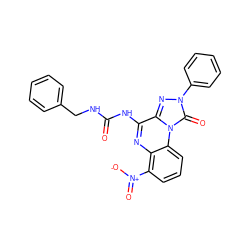 O=C(NCc1ccccc1)Nc1nc2c([N+](=O)[O-])cccc2n2c(=O)n(-c3ccccc3)nc12 ZINC000040943223