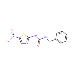 O=C(NCc1ccccc1)Nc1ncc([N+](=O)[O-])s1 ZINC000003819045