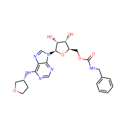 O=C(NCc1ccccc1)OC[C@H]1O[C@@H](n2cnc3c(N[C@@H]4CCOC4)ncnc32)[C@H](O)[C@@H]1O ZINC000013589094