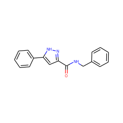 O=C(NCc1ccccc1)c1cc(-c2ccccc2)[nH]n1 ZINC000007774438