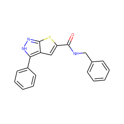 O=C(NCc1ccccc1)c1cc2c(-c3ccccc3)[nH]nc2s1 ZINC000028564965