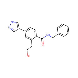 O=C(NCc1ccccc1)c1ccc(-c2cn[nH]c2)cc1CCO ZINC001772631430