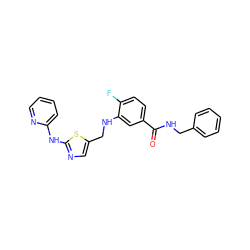 O=C(NCc1ccccc1)c1ccc(F)c(NCc2cnc(Nc3ccccn3)s2)c1 ZINC000034636613