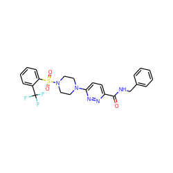 O=C(NCc1ccccc1)c1ccc(N2CCN(S(=O)(=O)c3ccccc3C(F)(F)F)CC2)nn1 ZINC001772612095