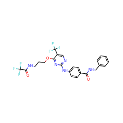 O=C(NCc1ccccc1)c1ccc(Nc2ncc(C(F)(F)F)c(OCCCNC(=O)C(F)(F)F)n2)cc1 ZINC000148957995