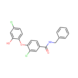 O=C(NCc1ccccc1)c1ccc(Oc2ccc(Cl)cc2O)c(Cl)c1 ZINC000028562722