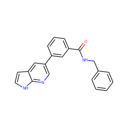 O=C(NCc1ccccc1)c1cccc(-c2cnc3[nH]ccc3c2)c1 ZINC000063298338