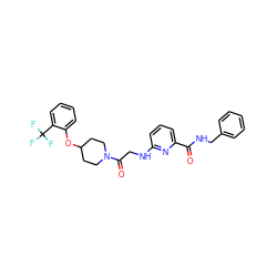 O=C(NCc1ccccc1)c1cccc(NCC(=O)N2CCC(Oc3ccccc3C(F)(F)F)CC2)n1 ZINC000028704847