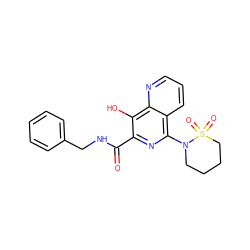 O=C(NCc1ccccc1)c1nc(N2CCCCS2(=O)=O)c2cccnc2c1O ZINC000028895751