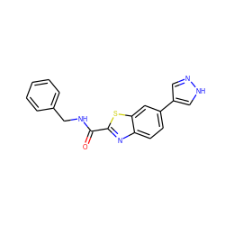 O=C(NCc1ccccc1)c1nc2ccc(-c3cn[nH]c3)cc2s1 ZINC000049792649