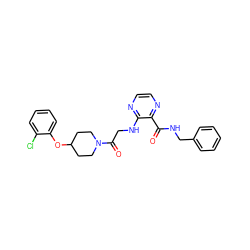 O=C(NCc1ccccc1)c1nccnc1NCC(=O)N1CCC(Oc2ccccc2Cl)CC1 ZINC000028704844