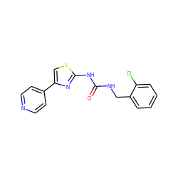 O=C(NCc1ccccc1Cl)Nc1nc(-c2ccncc2)cs1 ZINC000165763921