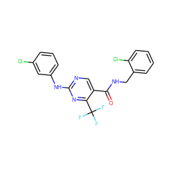 O=C(NCc1ccccc1Cl)c1cnc(Nc2cccc(Cl)c2)nc1C(F)(F)F ZINC000028645301