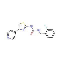 O=C(NCc1ccccc1F)Nc1nc(-c2ccncc2)cs1 ZINC000165456946