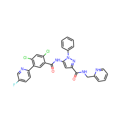 O=C(NCc1ccccn1)c1cc(NC(=O)c2cc(-c3ccc(F)cn3)c(Cl)cc2Cl)n(-c2ccccc2)n1 ZINC001772618159