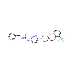 O=C(NCc1cccnc1)Nc1ccc(N2CCC3(CCc4c(cccc4C(F)(F)F)O3)CC2)nn1 ZINC000045386637