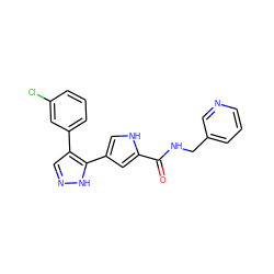 O=C(NCc1cccnc1)c1cc(-c2[nH]ncc2-c2cccc(Cl)c2)c[nH]1 ZINC000014959152