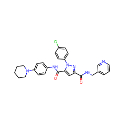 O=C(NCc1cccnc1)c1cc(C(=O)Nc2ccc(N3CCCCC3)cc2)n(-c2ccc(Cl)cc2)n1 ZINC000013491661