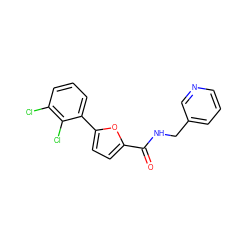 O=C(NCc1cccnc1)c1ccc(-c2cccc(Cl)c2Cl)o1 ZINC000000307049