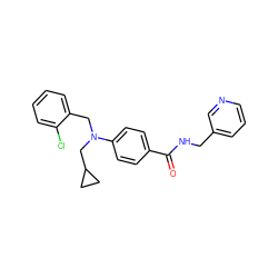 O=C(NCc1cccnc1)c1ccc(N(Cc2ccccc2Cl)CC2CC2)cc1 ZINC000072107830