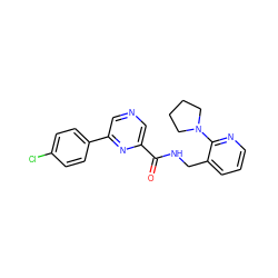 O=C(NCc1cccnc1N1CCCC1)c1cncc(-c2ccc(Cl)cc2)n1 ZINC000064448092