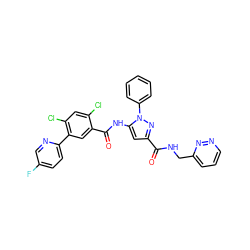 O=C(NCc1cccnn1)c1cc(NC(=O)c2cc(-c3ccc(F)cn3)c(Cl)cc2Cl)n(-c2ccccc2)n1 ZINC001772613862