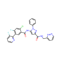 O=C(NCc1cccnn1)c1cc(NC(=O)c2cc(-c3ncccc3F)c(F)cc2Cl)n(-c2ccccc2)n1 ZINC001772629894