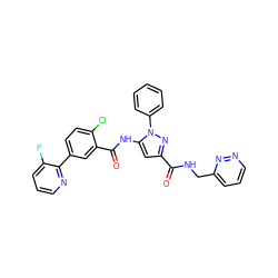 O=C(NCc1cccnn1)c1cc(NC(=O)c2cc(-c3ncccc3F)ccc2Cl)n(-c2ccccc2)n1 ZINC001772637539