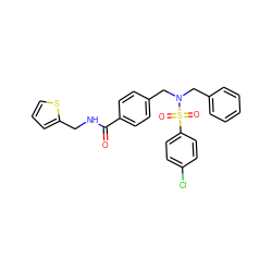 O=C(NCc1cccs1)c1ccc(CN(Cc2ccccc2)S(=O)(=O)c2ccc(Cl)cc2)cc1 ZINC000049046617