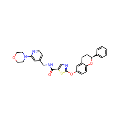 O=C(NCc1ccnc(N2CCOCC2)c1)c1cnc(Oc2ccc3c(c2)CC[C@@H](c2ccccc2)O3)s1 ZINC000169710463