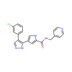 O=C(NCc1ccncc1)c1cc(-c2[nH]ncc2-c2cccc(Cl)c2)c[nH]1 ZINC000014959154