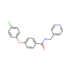 O=C(NCc1ccncc1)c1ccc(Oc2ccc(Cl)cc2)cc1 ZINC000299856421